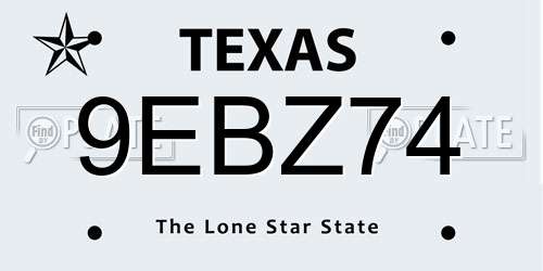 9EBZ74 Texas License Plate