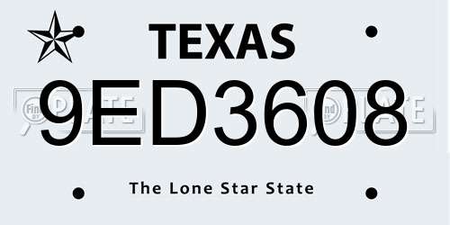 9ED3608 Texas License Plate