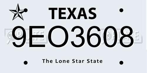 9EO3608 Texas License Plate