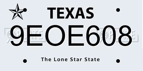 9EOE608 Texas License Plate