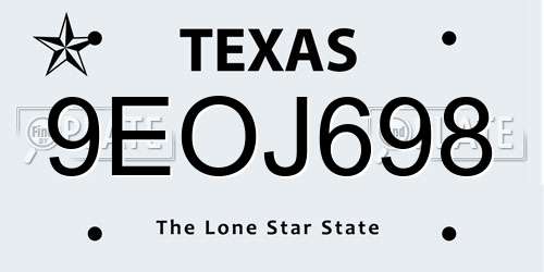 9EOJ698 Texas License Plate