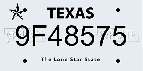 9F48575 Texas License Plate