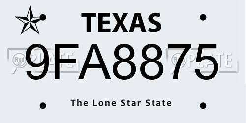 9FA8875 Texas License Plate