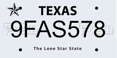 9FAS578 Texas License Plate