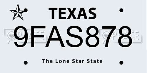 9FAS878 Texas License Plate
