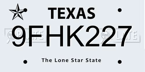 9FHK227 Texas License Plate