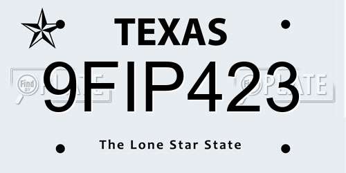 9FIP423 Texas License Plate