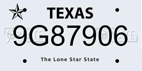 9G87906 Texas License Plate