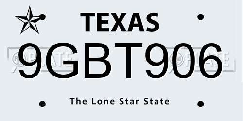 9GBT906 Texas License Plate