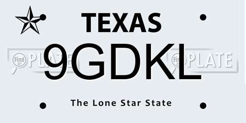 9GDKL Texas License Plate