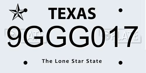 9GGG017 Texas License Plate