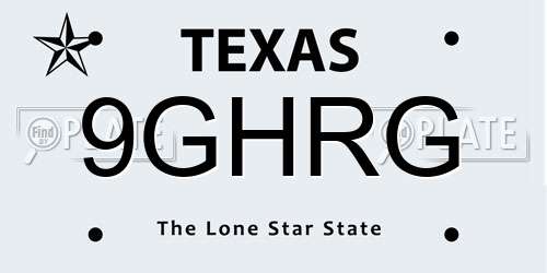 9GHRG Texas License Plate