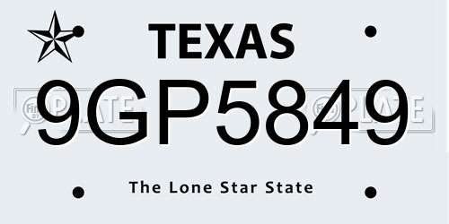 9GP5849 Texas License Plate