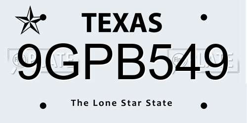 9GPB549 Texas License Plate