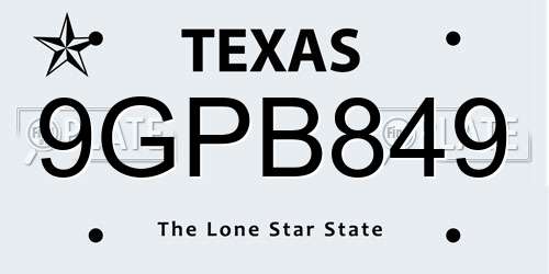 9GPB849 Texas License Plate