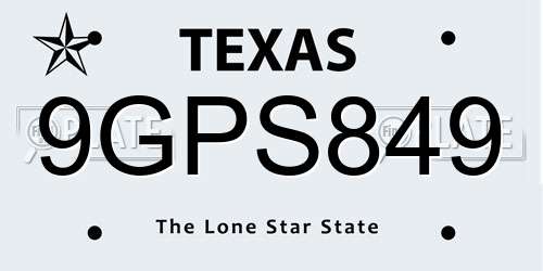 9GPS849 Texas License Plate