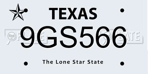 9GS566 Texas License Plate