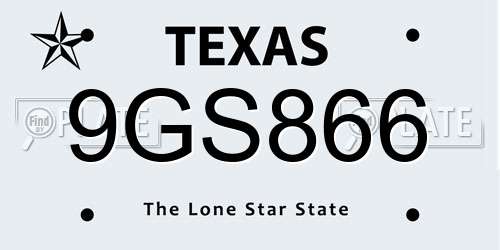 9GS866 Texas License Plate