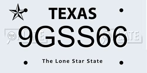 9GSS66 Texas License Plate