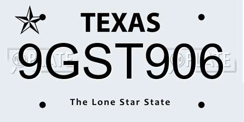 9GST906 Texas License Plate