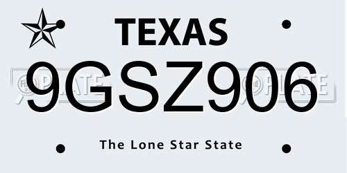 9GSZ906 Texas License Plate