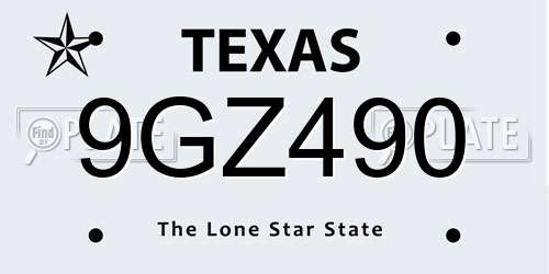 9GZ490 Texas License Plate