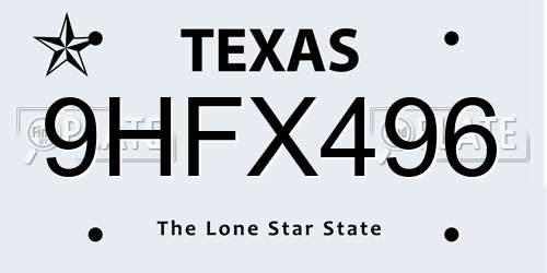 9HFX496 Texas License Plate