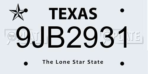 9JB2931 Texas License Plate