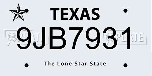 9JB7931 Texas License Plate