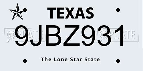 9JBZ931 Texas License Plate