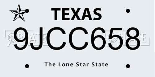9JCC658 Texas License Plate