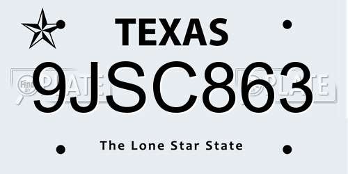 9JSC863 Texas License Plate