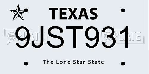9JST931 Texas License Plate