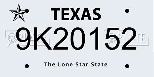 9K20152 Texas License Plate
