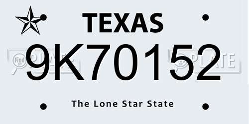 9K70152 Texas License Plate