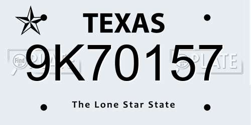 9K70157 Texas License Plate