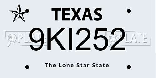 9KI252 Texas License Plate