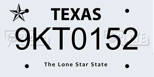 9KT0152 Texas License Plate