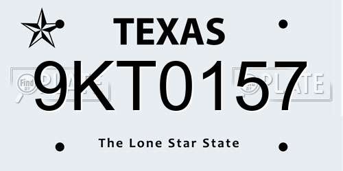 9KT0157 Texas License Plate