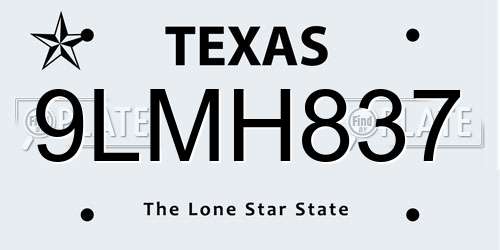 9LMH837 Texas License Plate
