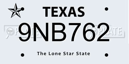 9NB762 Texas License Plate