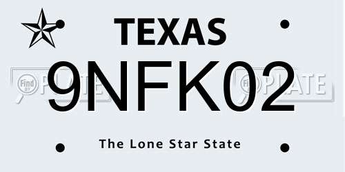 9NFK02 Texas License Plate