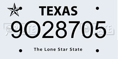9O28705 Texas License Plate
