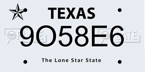 9O58E6 Texas License Plate