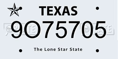 9O75705 Texas License Plate