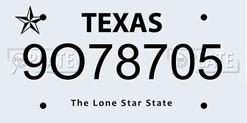 9O78705 Texas License Plate