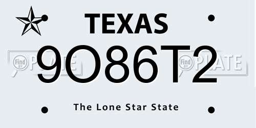 9O86T2 Texas License Plate