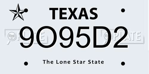 9O95D2 Texas License Plate