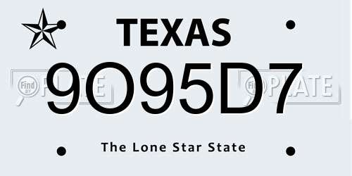 9O95D7 Texas License Plate