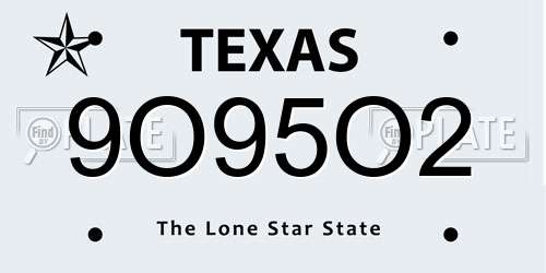 9O95O2 Texas License Plate
